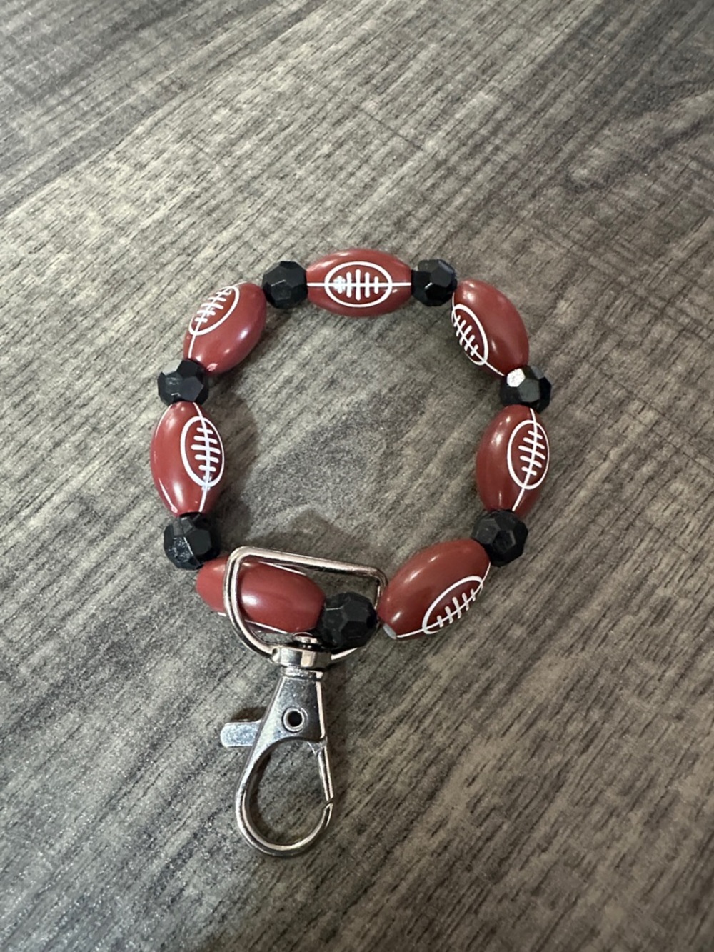 Football Bead Keychain Bracelet - Brown & Black